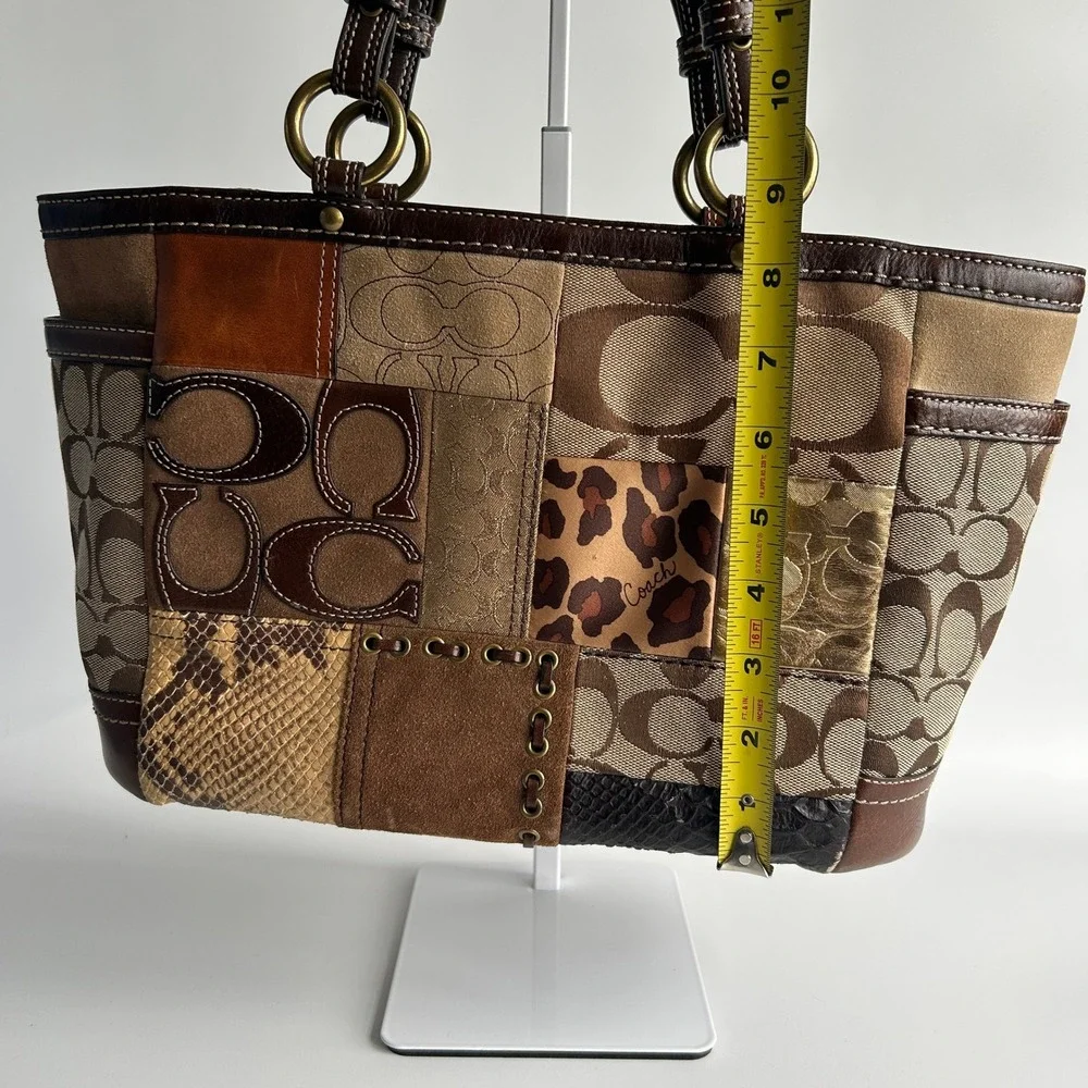 Coach Signature Patchwork Brown Multi Leather Tote Bag F12843 Good